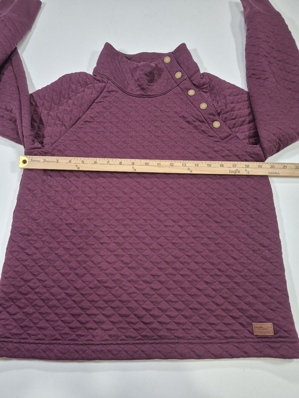 L.L. Bean Women Large Regular Quilted Burgundy Sweatshirt Snap Neck Pullover - Picture 3 of 12